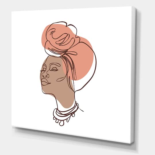 Designart - One Line Portrait of African American Woman IV - Modern Canvas Wall Art Print